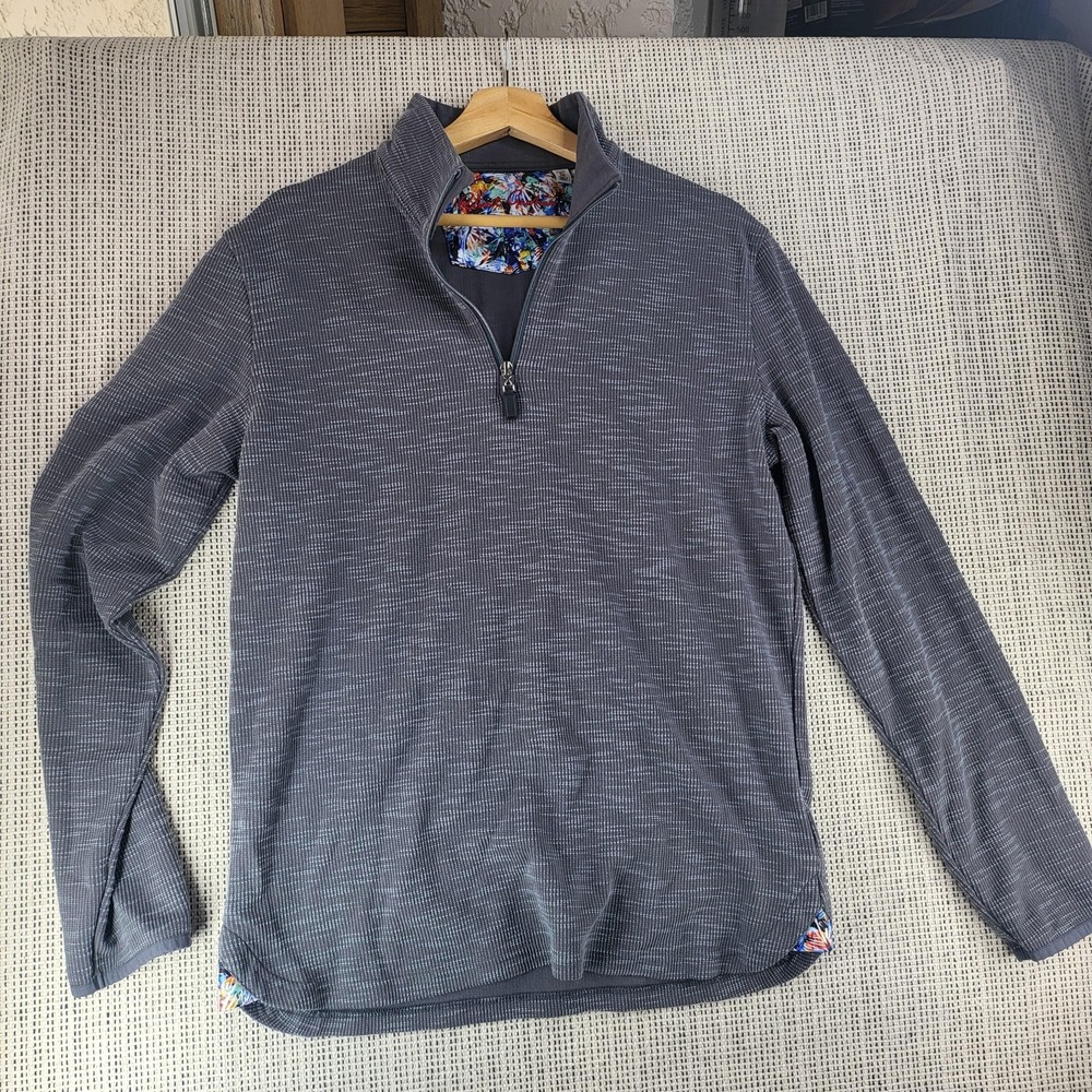 Robert Graham Pullover Sweater Mens Medium Classic Fit Half Zip Patterned Trim